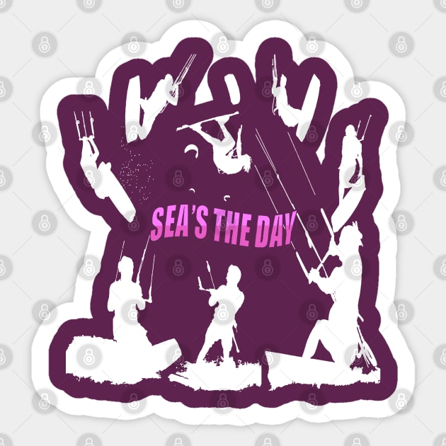 Kitesurfer Pattern White Silhouette Seas The Day Fun Pun 1 Sticker by taiche